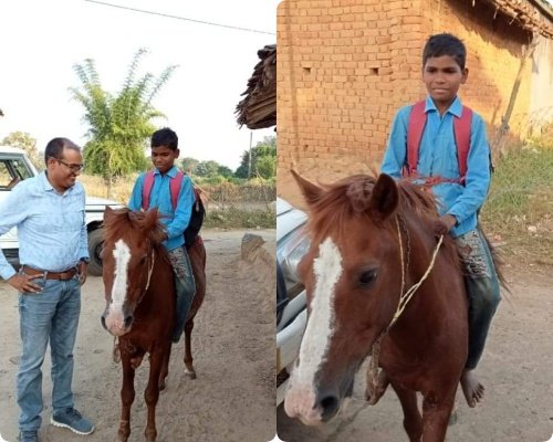 आज के आधुनिक युग में भी घोड़े पर सवार होकर स्कूल जाता है बालक ललित कुमार कड़ोपे